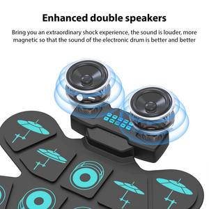 Juego de tambor electrónico de mano, 9 almohadillas, altavoz dual, almohadilla de práctica recargable, Kit de batería con <span class=keywords><strong>baquetas</strong></span>, Pedal de pie - Product Image 4