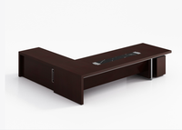 Bureau de direction moderne et durable en forme de L avec placage bois et rangement