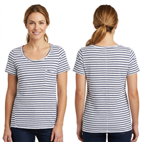 T-shirt en coton rayé pour femme 180 g/m² Écologique Anti-boulochage Coupe décontractée Col rond Poche Marque privée OEM
