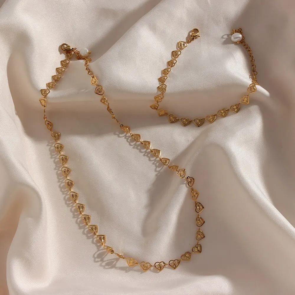 Vintage Fresh Pearl Tail Chain Love Piece Necklace Pearl Heart High Quality Stainless Steel Necklace
