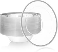 50 bols à dessert jetables en plastique transparent avec bord argenté, 12 oz, élégants pour les fêtes, les mariages et les occasions spéciales (argent)