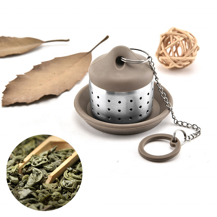 Creative Pine Cone Shape Reusable Chain Metal Stainless Steel Tea Bag Tea Filter with Tray