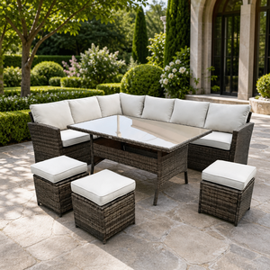 Cheap Price Hot <strong>Sale</strong> 8 Seats <strong>UK</strong> Hot Sell Waterproof Outdoor <strong>Furniture</strong> Handmade Wicker Sofa with 3 Stools Corner Sofa - Product Image 5