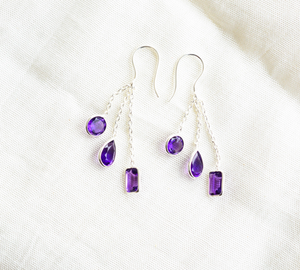 Pendientes de borla geométricos con amatista y borlas de estilo moderno para mujer - Product Image 1