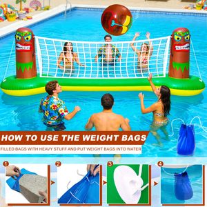 Summer Trend <b>Inflatable</b> Luau Pool Volleyball Net Large <b>Floating</b> Water Game Set Tropical Hawaiian Party Beach Ball Included - Product Image 6