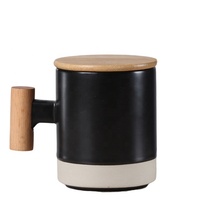 Mug à café personnalisé avec logo, 320 ml, poignée en bois, couvercle, tasse à petit déjeuner personnalisée, boîte cadeau, mug à café en céramique avec poignée