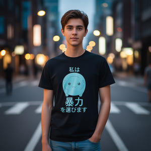 Moopsy sceglie la violenza nella versione giapponese della maglietta con testo in caratteri giapponesi, maglietta promozionale con testo in caratteri giapponesi - Product Image 3