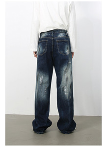 <span class=keywords><strong>Jeans</strong></span> da <span class=keywords><strong>Uomo</strong></span> Vintage Lavati Effetto Usurato Vestibilità Rilassata Gamba Dritta con Strappi Casual Streetwear Vita Media Vestibilità Ampia - Product Image 3