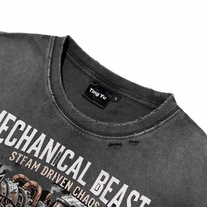 T-shirts en coton délavé à l'acide avec imprimé graphique loup punk, coupe oversize, manches courtes, col rond, respirants, pour la vente en gros - Collection 2026 - Product Image 5