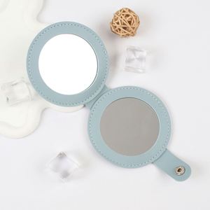 Nouveau miroir cosmétique compact rond double face pliable en cuir PU et verre, personnalisable avec logo - Product Image 4