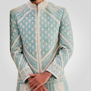 2024 Elegant Silk Groom Sherwani with Beautiful Embroidery Dabka Work Men's Suits & <b>Blazer</b>>Men's Suits - Product Image 3
