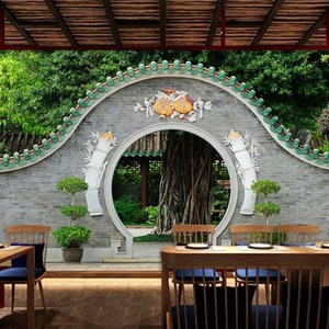 Papier peint de bâtiment antique Jardin Avant-toit Cour Arche Clôture Salon de thé Hot <span class=keywords><strong>Pot</strong></span> Restaurant Papier peint - Product Image 5