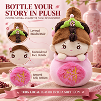 Figurine en peluche personnalisée rose, costume traditionnel, avec cheveux tressés, poupée de personnage OEM/ODM pour cadeaux