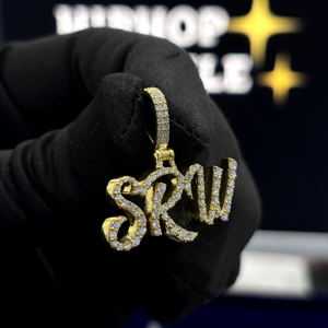 Custom SRW <b>Initial</b> <b>Pendant</b> Iced Out Script Monogram Gold Plated Letter Charm Necklace - Product Image 4