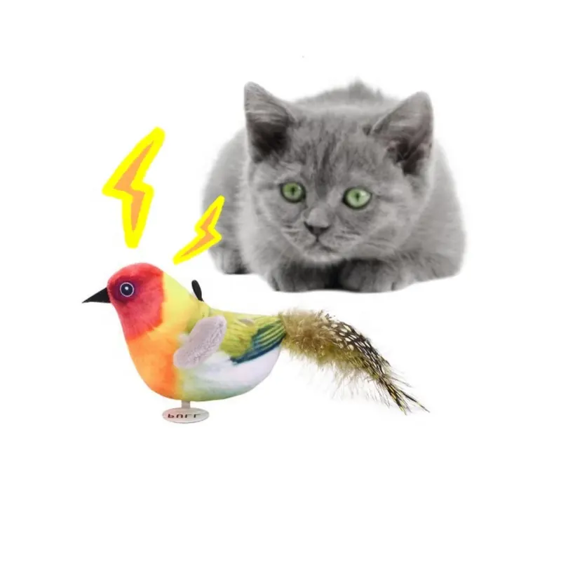 USMILEPET Katzenspielzeug Katzen-Teaser künstlicher Vogel erzeugt Geräusche plüsch-Spielzeug klappern lebensechte Vögel für interaktiven Katzentraining