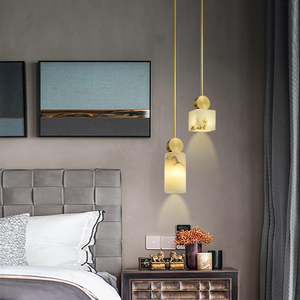 Lampe de chevet intérieure en marbre naturel et cuivre, suspension en albâtre espagnol, style <span class=keywords><strong>moderne</strong></span> et épuré pour <span class=keywords><strong>restaurant</strong></span> et salle à manger - Product Image 3