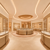 Vitrine de présentation de bijoux en verre incurvé sur mesure, cadre doré champagne, comptoir à bijoux en arc avec éclairage LED