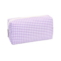 Tas Kosmetik Perjalanan Fashion Murah Kapasitas Besar Motif Kotak-kotak Tas Makeup Kanvas Tas Kosmetik