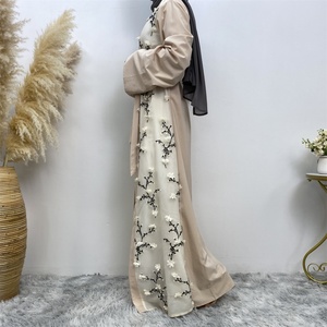Muslim Ladies 3D Blossom Applique Dubai Middle East Women <b>Kaftan</b> Open Abaya Robe 1789# - Product Image 2
