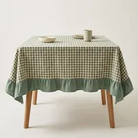 Nappe en coton pur à carreaux vert sauge Shanlian, avec volants, pour décoration de cuisine rustique, style campagne française, taille et couleurs personnalisables