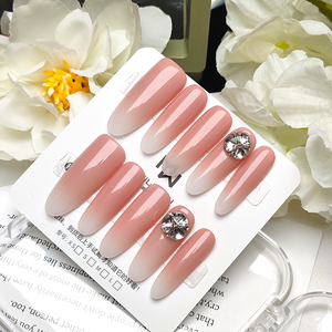 10 pièces de faux ongles de luxe faits à la main, vente en gros, design français nude, ombré <span class=keywords><strong>rose</strong></span>, <span class=keywords><strong>strass</strong></span>, couverture complète - Product Image 6