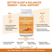 Formule personnalisée OEM/ODM, 120 capsules par flacon, étiquette privée, capsules d'ashwagandha pour le sommeil et le soutien contre le stress