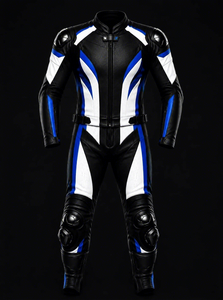 Traje de Motociclismo de Cuero para Hombre, Color Negro, Blanco y Azul, Cortavientos, para Todas las Estaciones - Product Image 4