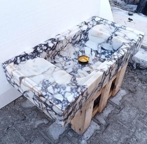 Hiện đại hàng đầu gắn calacatta Viola bồn rửa bằng đá cẩm thạch cổ cho phòng bột đánh bóng với drainer bao gồm - Product Image 2