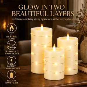 <b>Battery</b> <b>Operated</b> Flickering Flameless Led Candle Set with <b>Fairy</b> String <b>Lights</b> Remote Control and Timer for Home Party Decoration - Product Image 5