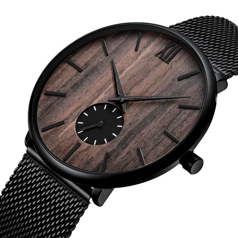 Wood Quartz Watches Mens Casual Japan Movement Customization Wooden Thin Watch