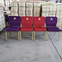 Chaise d'église empilable de haute qualité avec cadre métallique et rembourrage en tissu, avec porte-livre, directement de l'usine