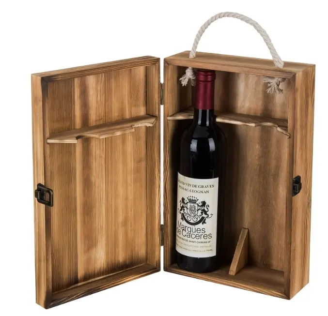 Neues Angebot kundenspezifisches einfarbiges Holz-Einzelflaschen-Verpackungsetui hölzerne Weinflasche-Schachtel