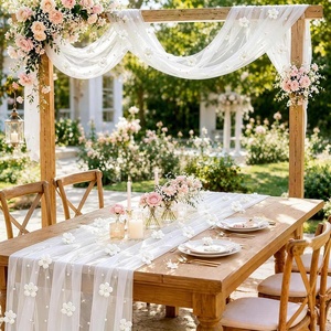 Runner da Tavolo Pafu per Feste, Matrimoni <span class=keywords><strong>e</strong></span> Compleanni, Decorazioni Floreali con Perle <span class=keywords><strong>e</strong></span> Tulle - Product Image 3