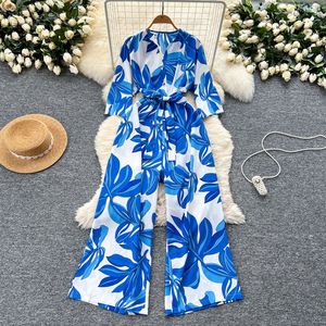 Combinaison imprimée tendance pour femme, coupe large, à bretelles, taille cintrée, idéale pour l'été - Product Image 4