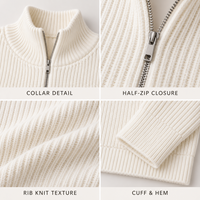 Pull court côtelé à col montant et demi-zip pour femme, idéal pour les tenues décontractées quotidiennes