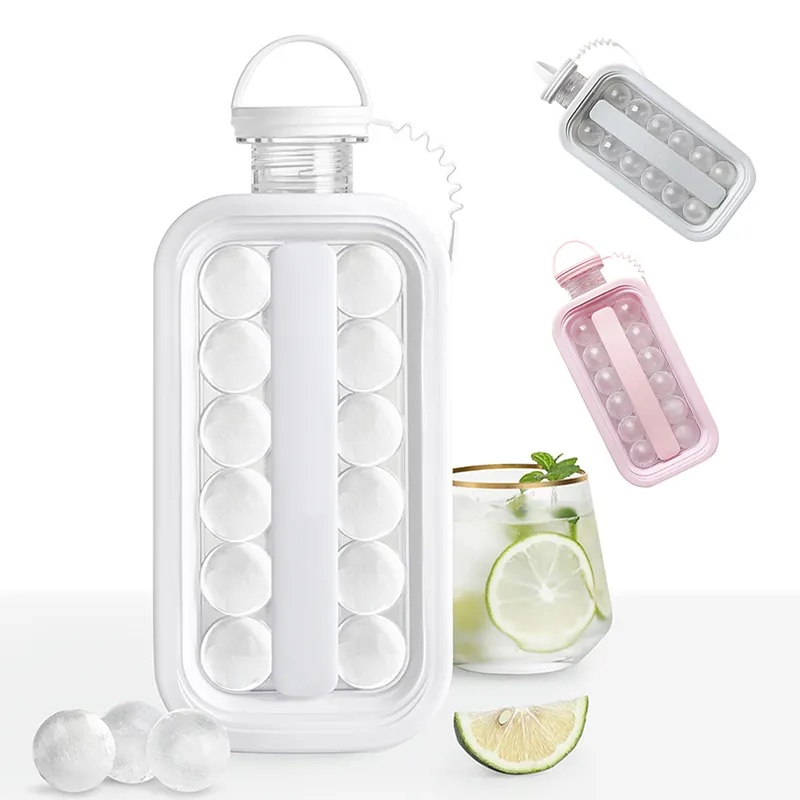 도매 2 1 휴대용 아이스 볼 메이커 뚜껑 비 BPA 재사용 아이스 큐브 트레이 병 금형