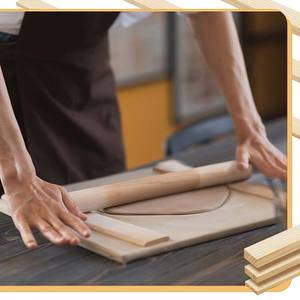 LISI 24/28cm Rouleaux à pâtisserie classiques en bois Rouleaux à texture bois naturel Outils de poterie à <span class=keywords><strong>modeler</strong></span> en argile pour fournitures d'art - Product Image 6