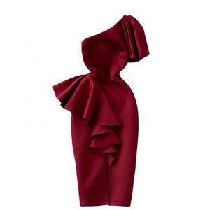 1443 स्त्री मिडी पोशाक ऑफ-कंधे की कमर से बुना हुआ वसंत सोशलाइट क्लब क्लासी ड्रेस स्लिट छोटे उपहार ठोस पैटर्न - Product Image 5