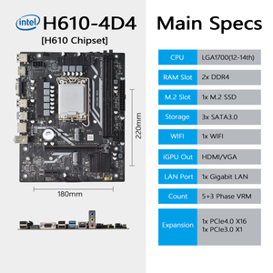 PANDL <span class=keywords><strong>M</strong></span>-ATX H610 WIFI Mainboard Kit Unterstützt NVMe & SATA M2 PCIe 4.0 Combo CPU Intel Core I3 12100F DDR4 3200MHz H610 Motherboard - Product Image 3