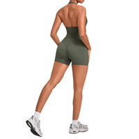 Combinaison de yoga courte pour femme, dos nu, col en V, effet ventre plat et rehausseur de fesses, moulante, pour l'entraînement et la gym, vente en gros