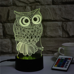 Personalizar led de luz de la noche en forma de búho 3d ilusión veilleuse lámpara decoración dormitorio bebé luz amante de juguete de regalo para los niños - Product Image 6