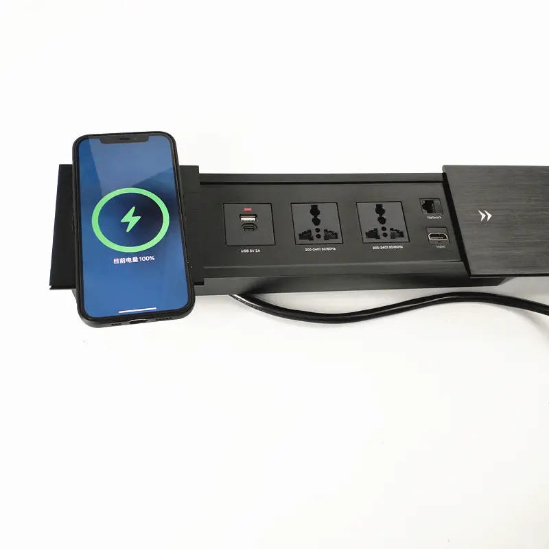 VNX Customized Universal Power Sliding Cover Desk Mount Power and Date Outlet Wireless Charger USB Charging Port Desktop Socket