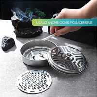Brûleur d'encens rond en métal avec couvercle et collecteur de cendres pour spirales anti-moustiques 14x4 cm – Lutte antiparasitaire