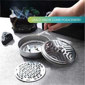 Bruciatore di incenso rotondo in metallo con coperchio e raccogli cenere per spirali antizanzare 14x4 cm - Controllo parassiti - Product Image 5