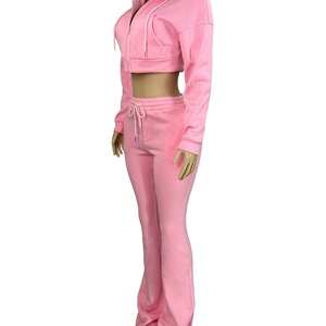Conjunto <span class=keywords><strong>de</strong></span> Sudadera con Capucha y Cremallera para Mujer con Logotipo Personalizado, Pantalones Deportivos <span class=keywords><strong>de</strong></span> Felpa Gruesa, Conjunto <span class=keywords><strong>de</strong></span> <span class=keywords><strong>Dos</strong></span> Piezas - Product Image 4
