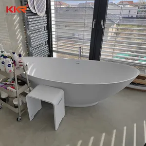 Meilleure vente, baignoire autoportante de salle de bain en pierre artificielle de surface solide haut de gamme pour appartement de bonne qualité