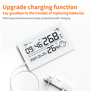ميزان حرارة رقمي منزلي بشحن USB مع ساعة ومقياس رطوبة يعمل ببطارية بلاستيكية مقياس رطوبة OEM قابل للتخصيص - Product Image 2