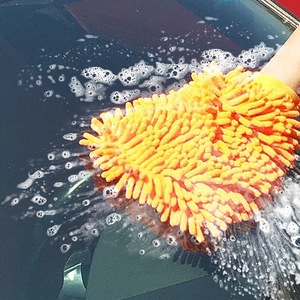 Gants de nettoyage auto en chenille extra larges orange rose pour le lavage de voiture et l'usage domestique - Product Image 1