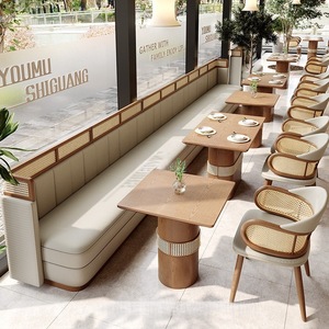 ชุดโต๊ะเก้าอี้ร้านอาหารหวายและไม้ พร้อมเก้าอี้เข้าชุด โต๊ะรับประทานอาหารสำหรับร้านกา<span class=keywords><strong>แฟ</strong></span> ร้านอาหารตะวันตก ใช้ในเชิงพาณิชย์ - Product Image 2