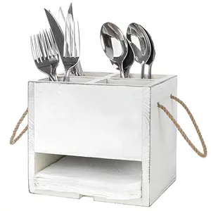 Dapur Utensil Pemegang Sendok Garpu Nampan Meja Sendok Garpu Organizer dengan 5 Kompartemen Kustom Serbet dan Sendok Garpu Pemegang